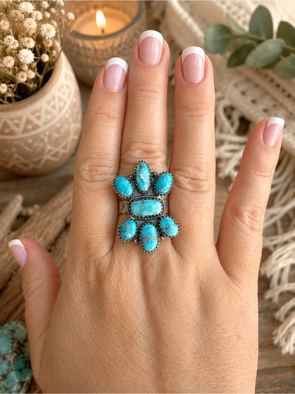 SOLD White Water Turquoise Adjustable Sterling Silver Ring 🩵 - Picture 2 of 6